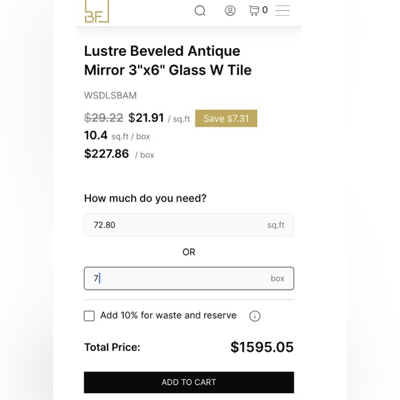 7 NEW BOXES of Lustre Beveled Antique Mirror 3" x 6" Glass Subway Wall Tile - Picture 5 of 16